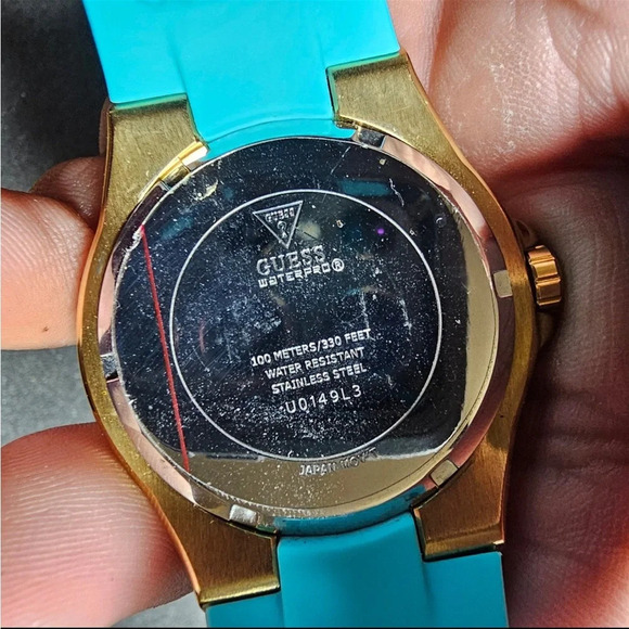 Guess Waterpro Ladies Quartz Watch Gold Tone Case Blue Strap Working (U0149L3) - Picture 8 of 9